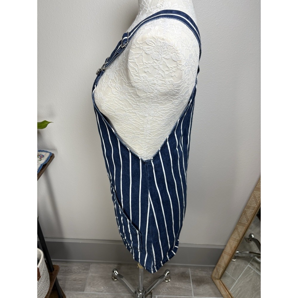 Stradivarius Womens 4 Blue Pinstripe Overall Dress Pinafore Coastal Preppy - Picture 8 of 14